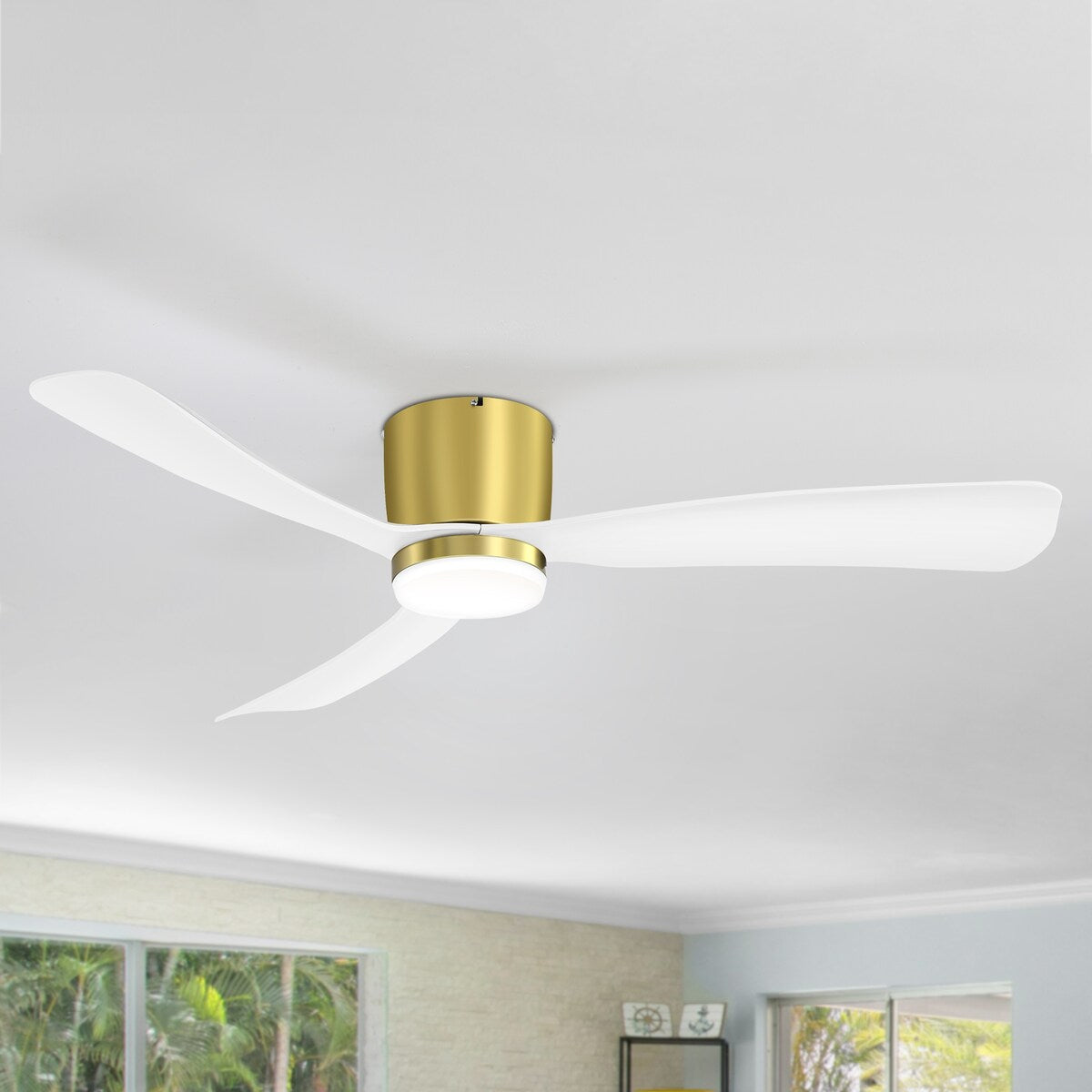 Ventilateur de plafond LED à encastrer de 52 pouces noir/blanc avec éclairage et télécommande (3 pales)