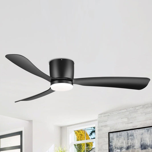 Ventilateur de plafond LED à encastrer de 52 pouces noir/blanc avec éclairage et télécommande (3 pales)