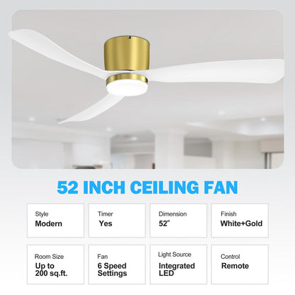 Ventilateur de plafond LED à encastrer de 52 pouces noir/blanc avec éclairage et télécommande (3 pales)