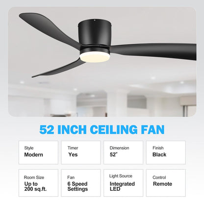 Ventilateur de plafond LED à encastrer de 52 pouces noir/blanc avec éclairage et télécommande (3 pales)