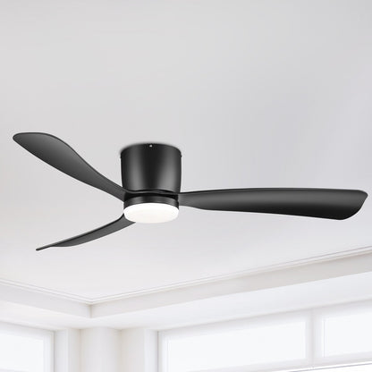 Ventilateur de plafond LED à encastrer de 52 pouces noir/blanc avec éclairage et télécommande (3 pales)