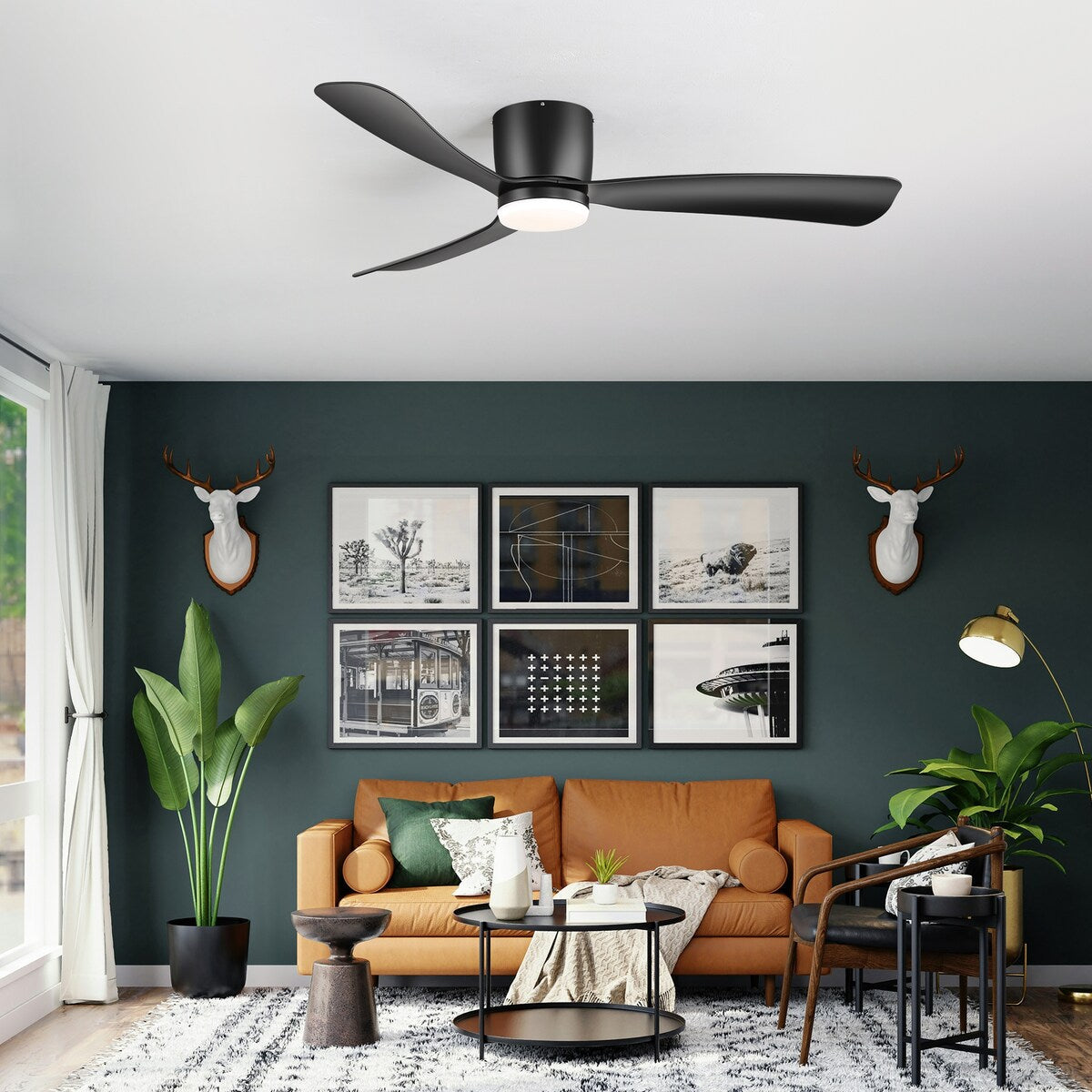 Ventilateur de plafond LED à encastrer de 52 pouces noir/blanc avec éclairage et télécommande (3 pales)