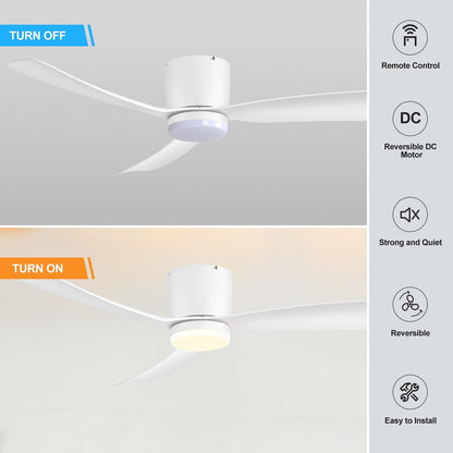 Ventilateur de plafond LED à encastrer de 52 pouces noir/blanc avec éclairage et télécommande (3 pales)