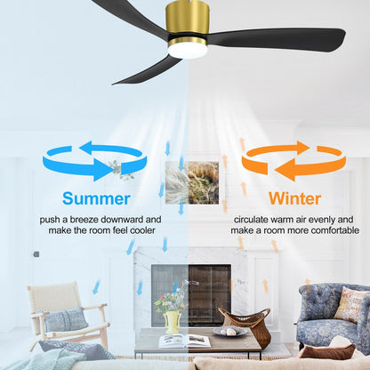 Ventilateur de plafond LED à encastrer de 52 pouces noir/blanc avec éclairage et télécommande (3 pales)