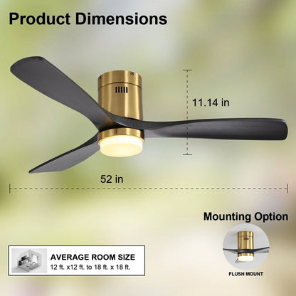 Ventilateur de plafond Sofucor à montage encastré de 52 pouces avec télécommande, moteur réversible, éclairage intégré en option.