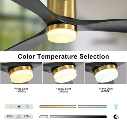 Ventilateur de plafond Sofucor à montage encastré de 52 pouces avec télécommande, moteur réversible, éclairage intégré en option.