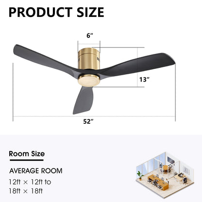 Ventilateur de plafond Sofucor à montage encastré de 52 pouces avec télécommande, moteur réversible, éclairage intégré en option.