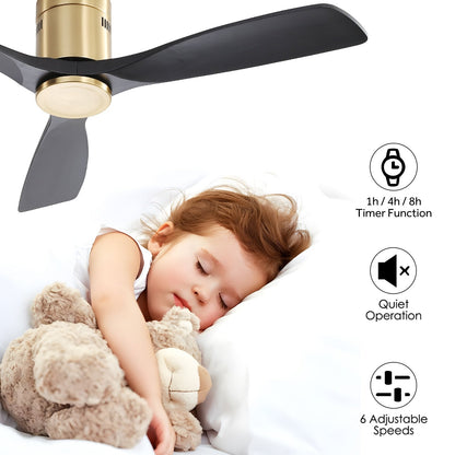Ventilateur de plafond Sofucor à montage encastré de 52 pouces avec télécommande, moteur réversible, éclairage intégré en option.