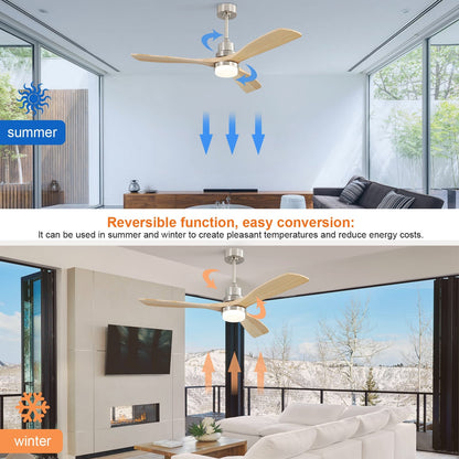 Ventilateur de plafond intérieur en bois Sofucor 52 avec télécommande, éclairage intégré en option.