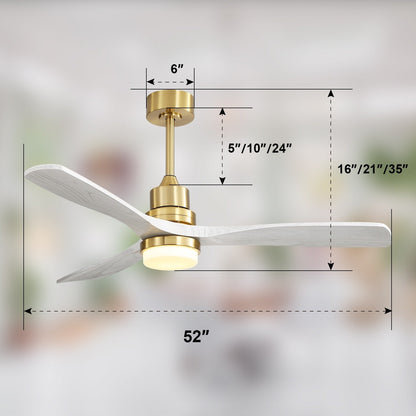 Ventilateur de plafond intérieur en bois Sofucor 52 avec télécommande, éclairage intégré en option.