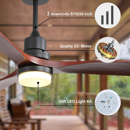 Ventilateur de plafond intérieur en bois Sofucor 52 avec télécommande, éclairage intégré en option.