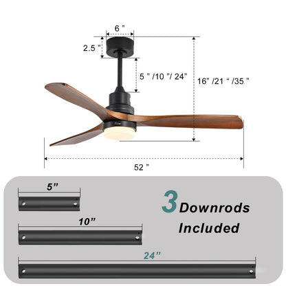 Ventilateur de plafond intérieur en bois Sofucor 52 avec télécommande, éclairage intégré en option.