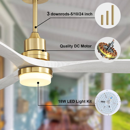 Ventilateur de plafond intérieur en bois Sofucor 52 avec télécommande, éclairage intégré en option.