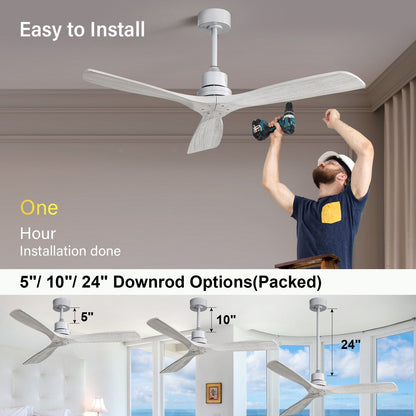 Ventilateur de plafond intérieur en bois Sofucor 52 avec télécommande, éclairage intégré en option.