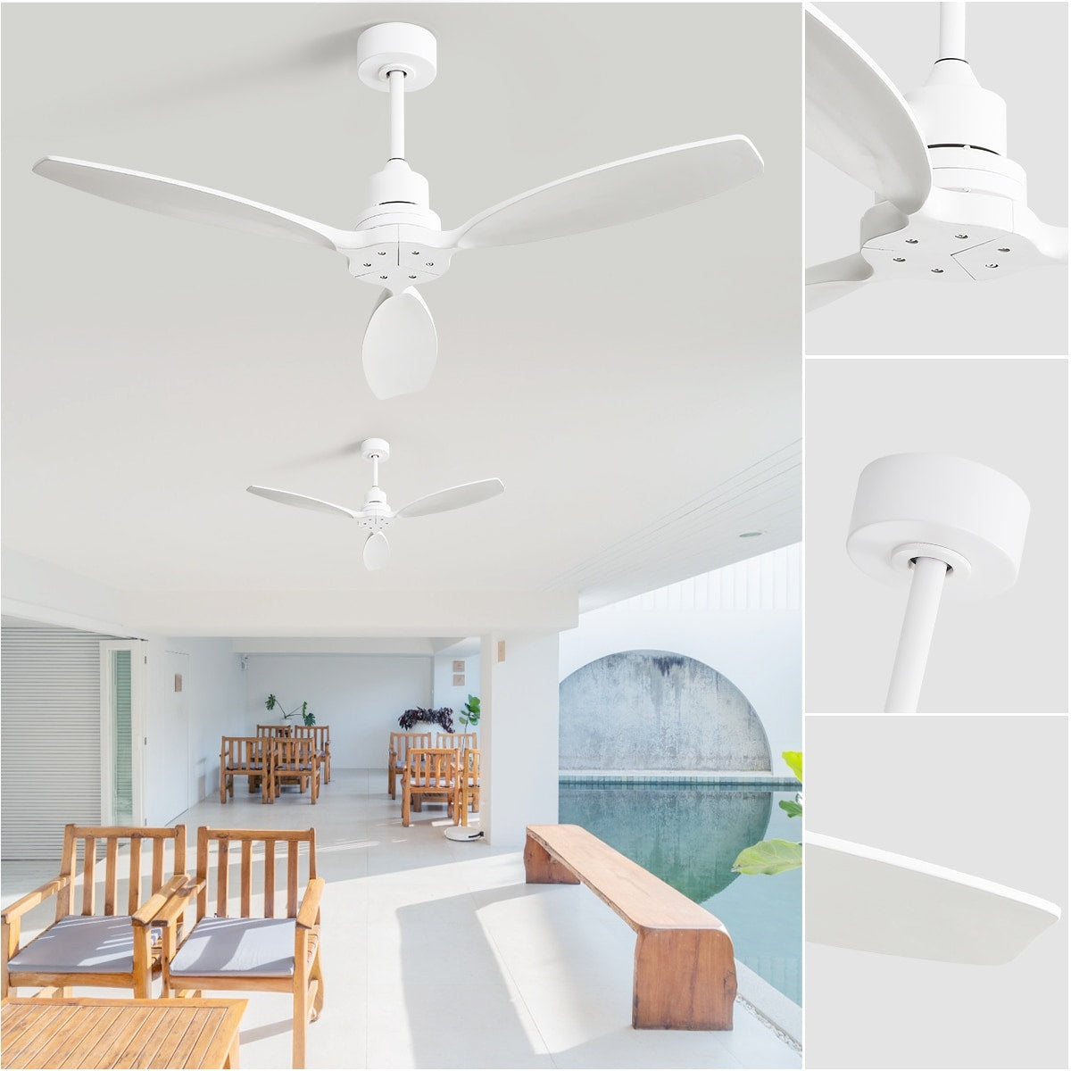 Ventilateur de plafond moderne de 52 pouces en bois massif/ABS avec télécommande (sans éclairage), 6 vitesses de ventilation, flux d'air réversible.