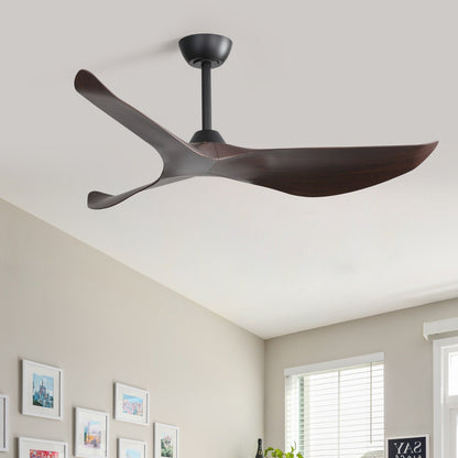Ventilateur de plafond moderne de 52 pouces en bois massif/ABS avec télécommande (sans éclairage), 6 vitesses de ventilation, flux d'air réversible.