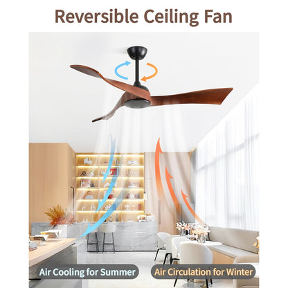 Ventilateur de plafond moderne de 52 pouces en bois massif/ABS avec télécommande (sans éclairage), 6 vitesses de ventilation, flux d'air réversible.