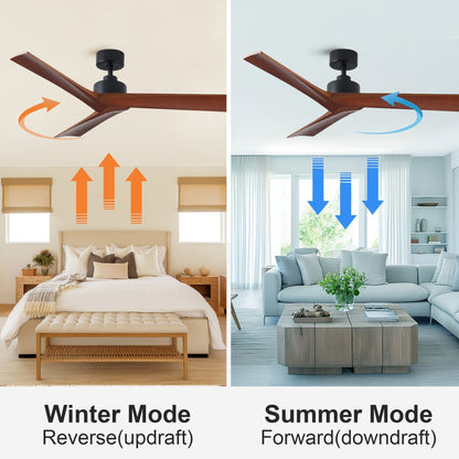 Ventilateur de plafond moderne de 52 pouces en bois massif/ABS avec télécommande (sans éclairage), 6 vitesses de ventilation, flux d'air réversible.