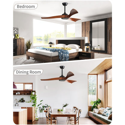 Ventilateur de plafond moderne de 52 pouces en bois massif/ABS avec télécommande (sans éclairage), 6 vitesses de ventilation, flux d'air réversible.