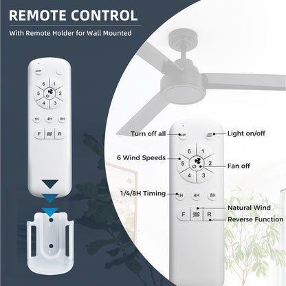 Ventilateur de plafond moderne de 52 pouces en bois massif/ABS avec télécommande (sans éclairage), 6 vitesses de ventilation, flux d'air réversible.