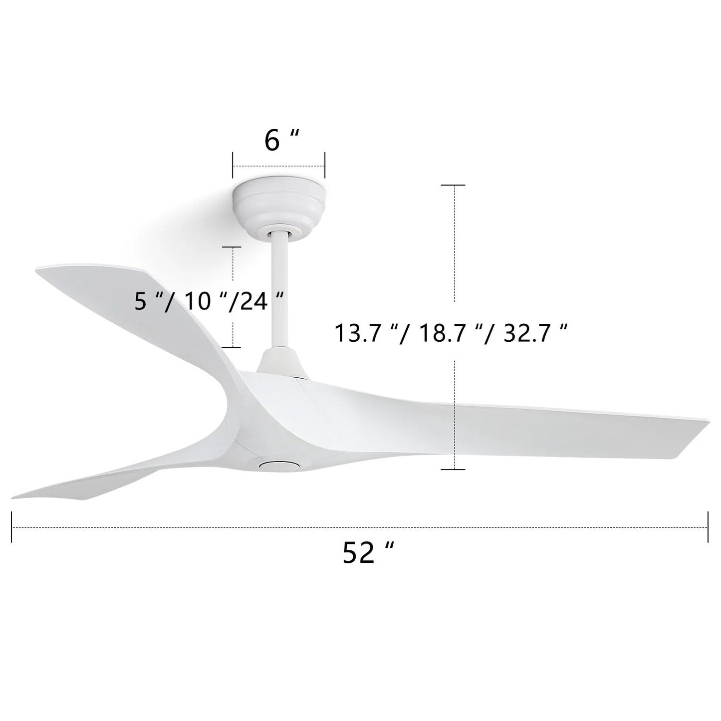 Ventilateur de plafond moderne de 52 pouces en bois massif/ABS avec télécommande (sans éclairage), 6 vitesses de ventilation, flux d'air réversible.