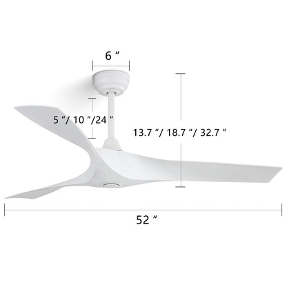 Ventilateur de plafond moderne de 52 pouces en bois massif/ABS avec télécommande (sans éclairage), 6 vitesses de ventilation, flux d'air réversible.