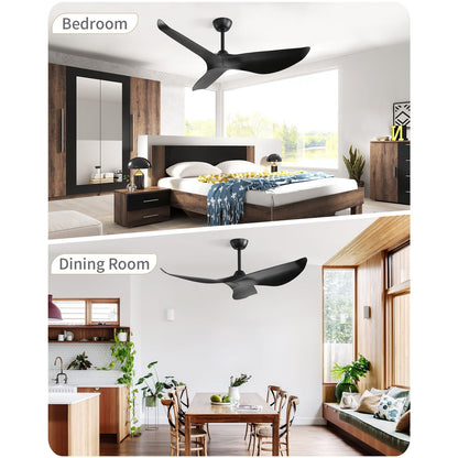 Ventilateur de plafond moderne de 52 pouces en bois massif/ABS avec télécommande (sans éclairage), 6 vitesses de ventilation, flux d'air réversible.