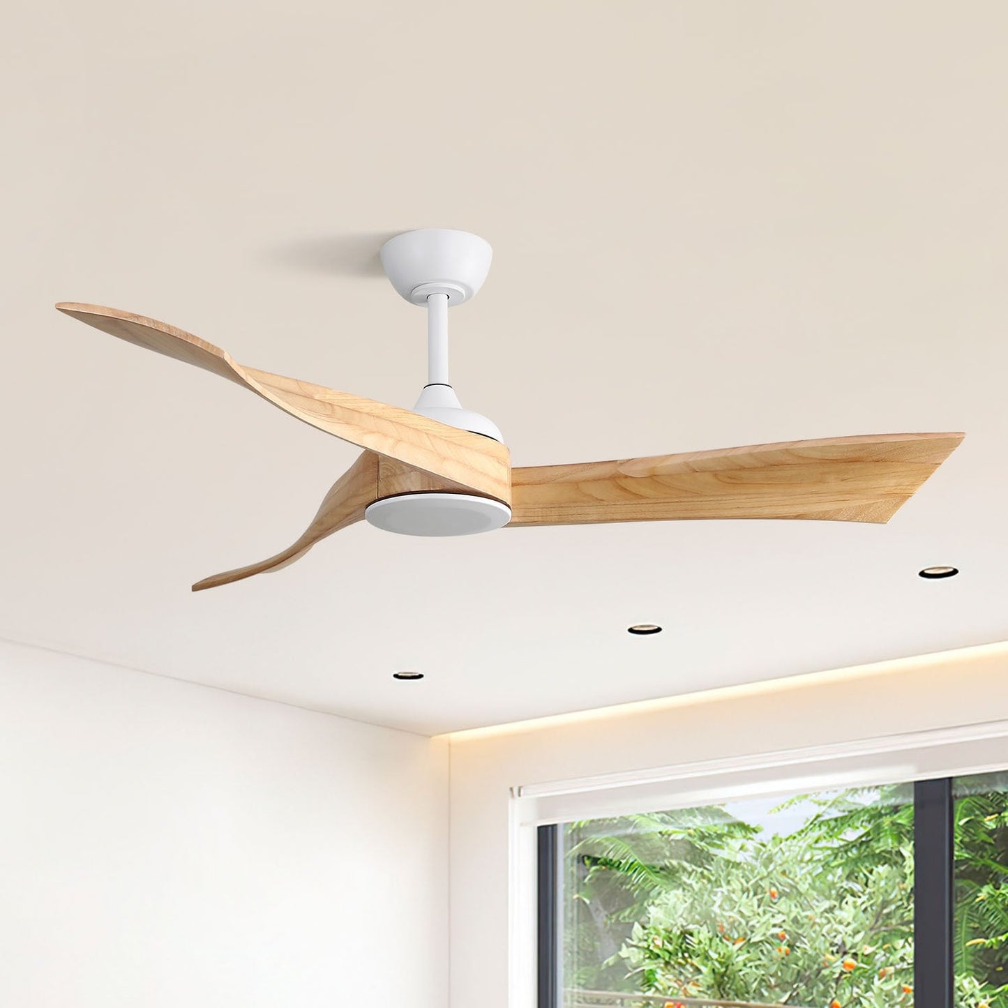 Ventilateur de plafond moderne de 52 pouces en bois massif/ABS avec télécommande (sans éclairage), 6 vitesses de ventilation, flux d'air réversible.