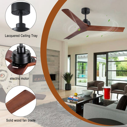 Ventilateur de plafond moderne de 52 pouces en bois massif/ABS avec télécommande (sans éclairage), 6 vitesses de ventilation, flux d'air réversible.
