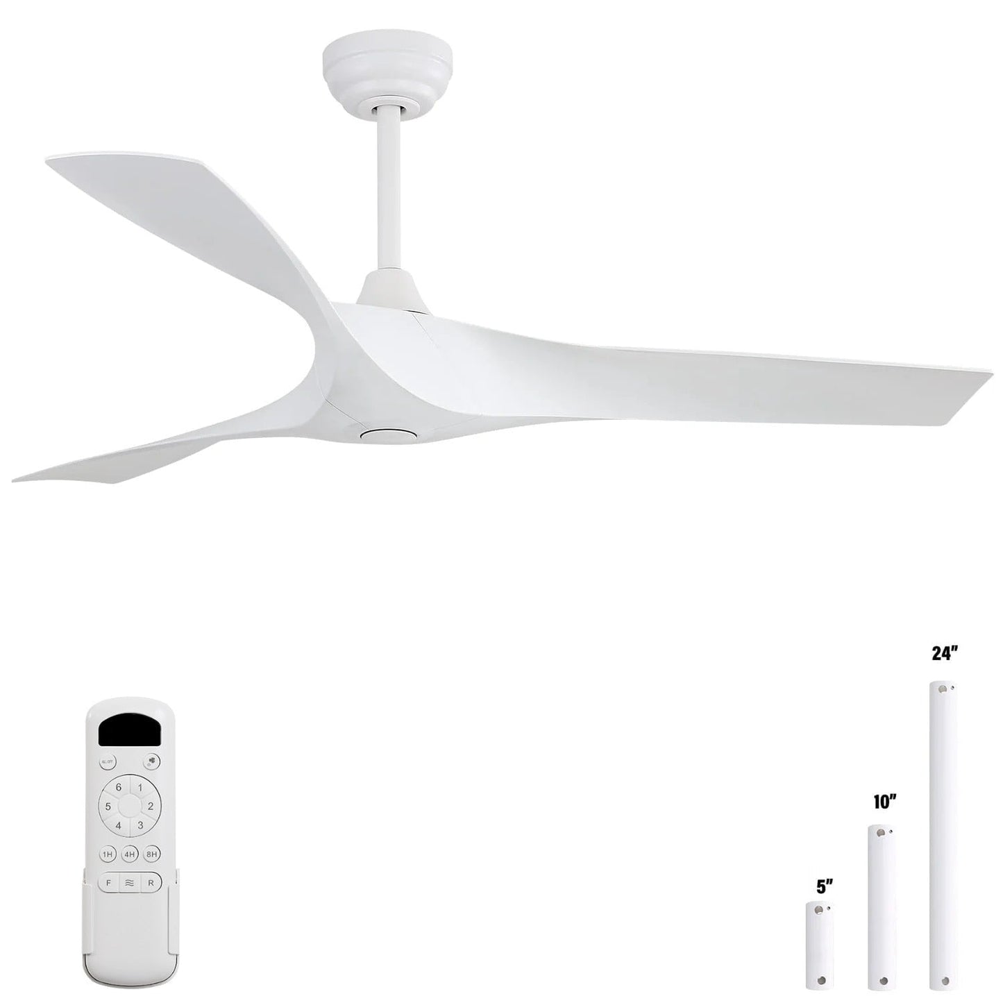 Ventilateur de plafond moderne de 52 pouces en bois massif/ABS avec télécommande (sans éclairage), 6 vitesses de ventilation, flux d'air réversible.