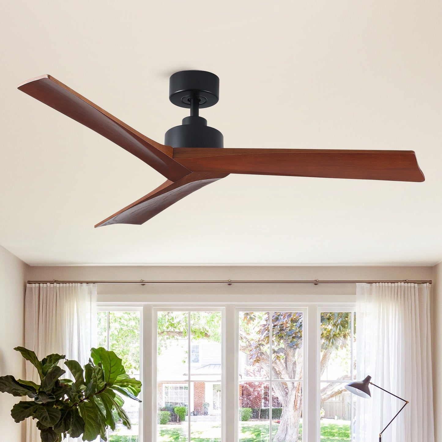 Ventilateur de plafond moderne de 52 pouces en bois massif/ABS avec télécommande (sans éclairage), 6 vitesses de ventilation, flux d'air réversible.