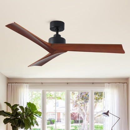 Ventilateur de plafond moderne de 52 pouces en bois massif/ABS avec télécommande (sans éclairage), 6 vitesses de ventilation, flux d'air réversible.