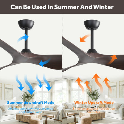 Ventilateur de plafond moderne de 52 pouces en bois massif/ABS avec télécommande (sans éclairage), 6 vitesses de ventilation, flux d'air réversible.