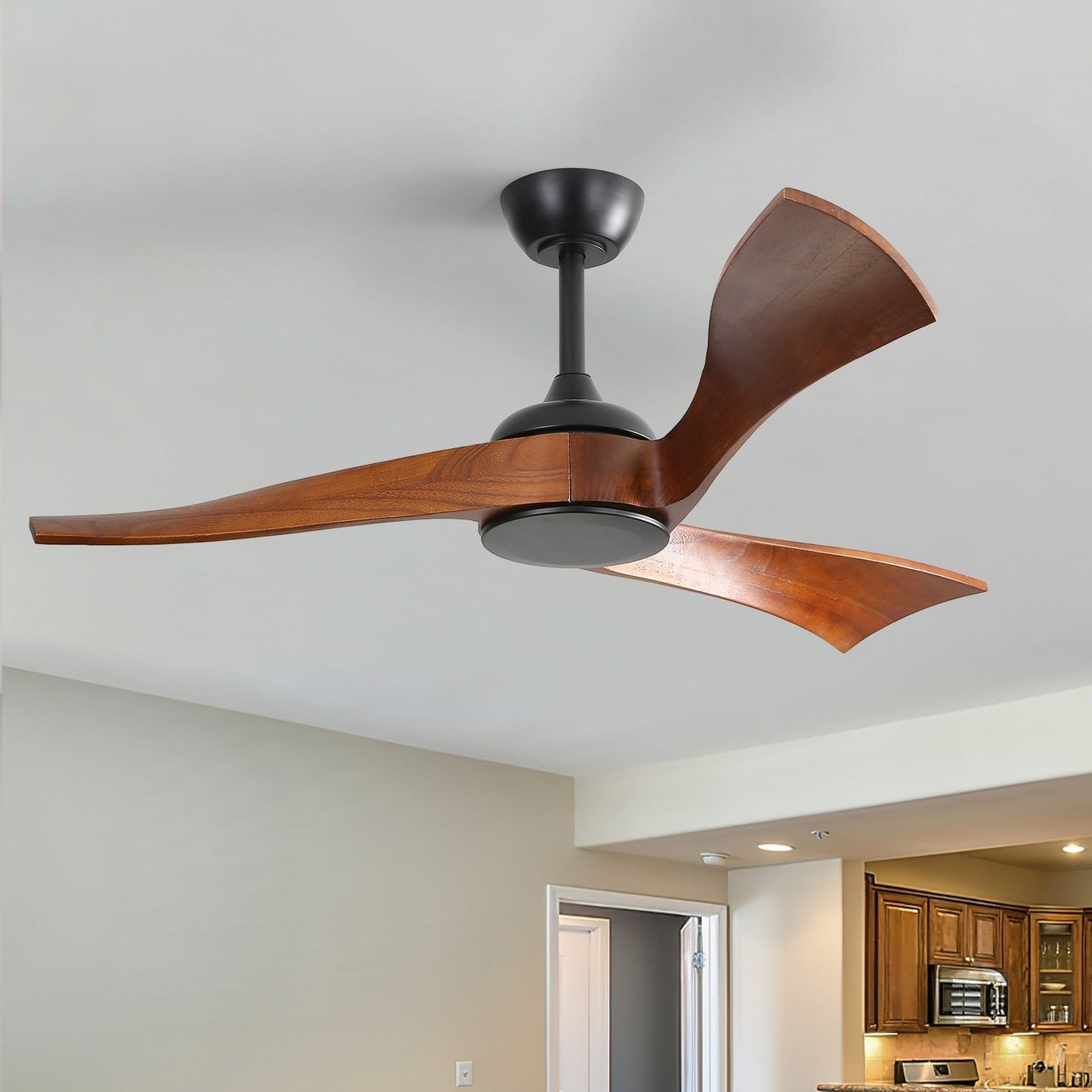 Ventilateur de plafond moderne de 52 pouces en bois massif/ABS avec télécommande (sans éclairage), 6 vitesses de ventilation, flux d'air réversible.