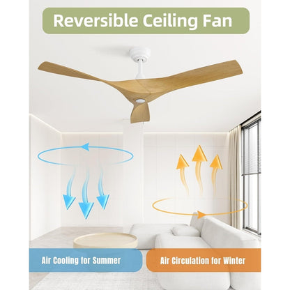 Ventilateur de plafond moderne de 52 pouces en bois massif/ABS avec télécommande (sans éclairage), 6 vitesses de ventilation, flux d'air réversible.