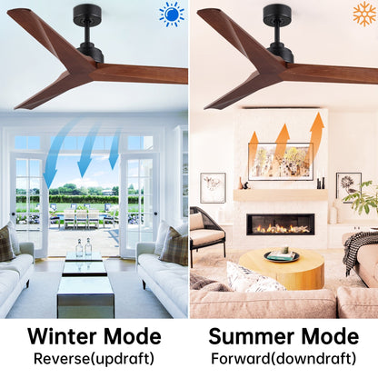 Ventilateur de plafond moderne de 52 pouces en bois massif/ABS avec télécommande (sans éclairage), 6 vitesses de ventilation, flux d'air réversible.