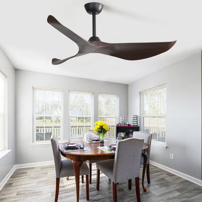 Ventilateur de plafond moderne de 52 pouces en bois massif/ABS avec télécommande (sans éclairage), 6 vitesses de ventilation, flux d'air réversible.