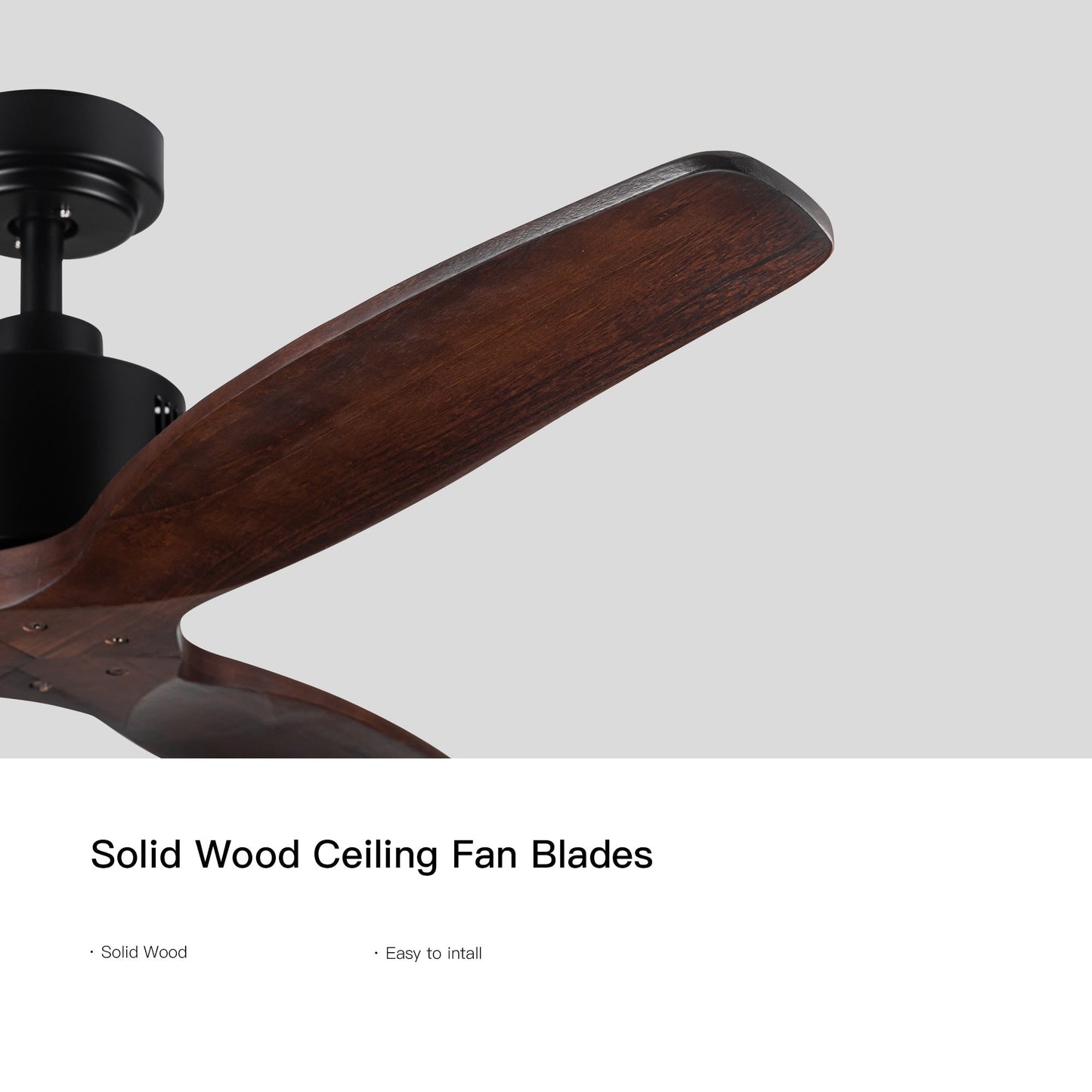 Ventilateur de plafond moderne de 52 pouces en bois massif/ABS avec télécommande (sans éclairage), 6 vitesses de ventilation, flux d'air réversible.