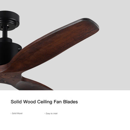 Ventilateur de plafond moderne de 52 pouces en bois massif/ABS avec télécommande (sans éclairage), 6 vitesses de ventilation, flux d'air réversible.