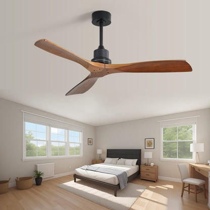 Ventilateur de plafond moderne de 52 pouces en bois massif/ABS avec télécommande (sans éclairage), 6 vitesses de ventilation, flux d'air réversible.