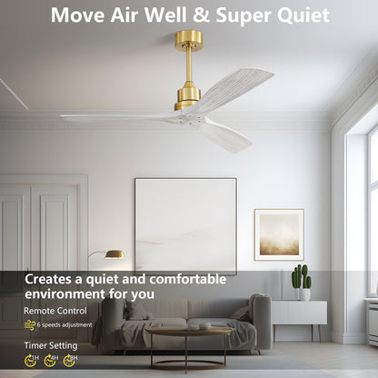 Ventilateur de plafond moderne de 52 pouces en bois massif/ABS avec télécommande (sans éclairage), 6 vitesses de ventilation, flux d'air réversible.