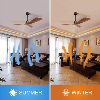 Ventilateur de plafond moderne de 52 pouces en bois massif/ABS avec télécommande (sans éclairage), 6 vitesses de ventilation, flux d'air réversible.