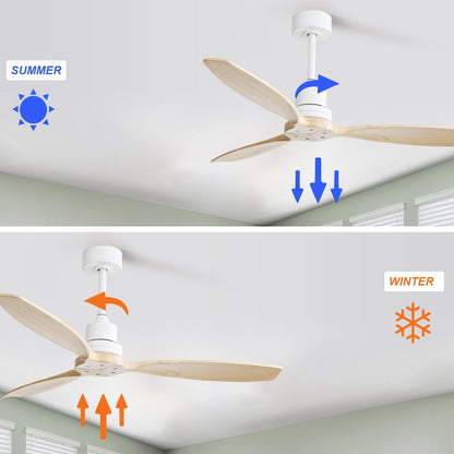 Ventilateur de plafond moderne de 52 pouces en bois massif/ABS avec télécommande (sans éclairage), 6 vitesses de ventilation, flux d'air réversible.