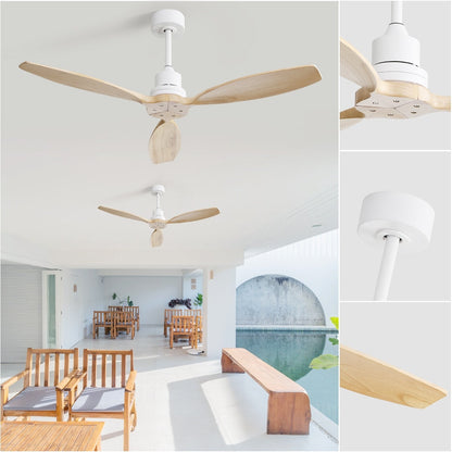 Ventilateur de plafond moderne de 52 pouces en bois massif/ABS avec télécommande (sans éclairage), 6 vitesses de ventilation, flux d'air réversible.