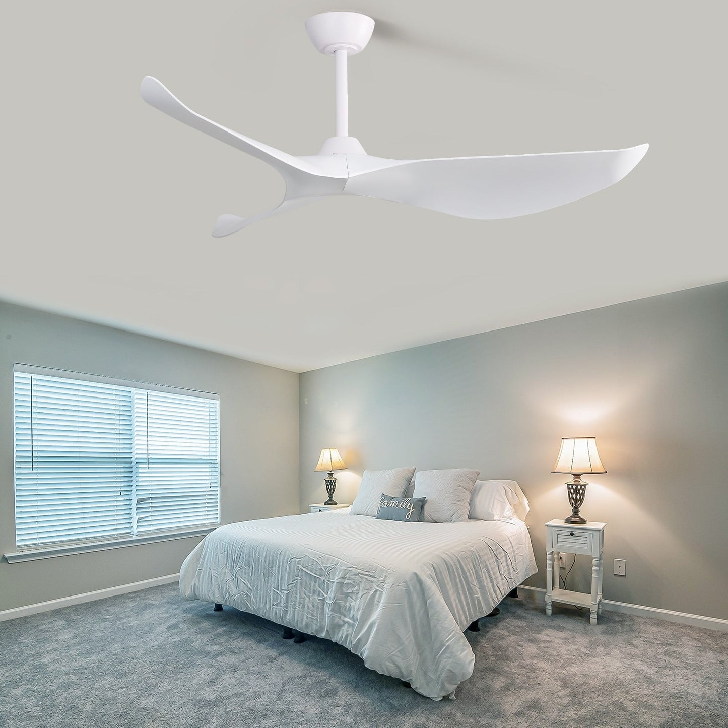 Ventilateur de plafond moderne de 52 pouces en bois massif/ABS avec télécommande (sans éclairage), 6 vitesses de ventilation, flux d'air réversible.