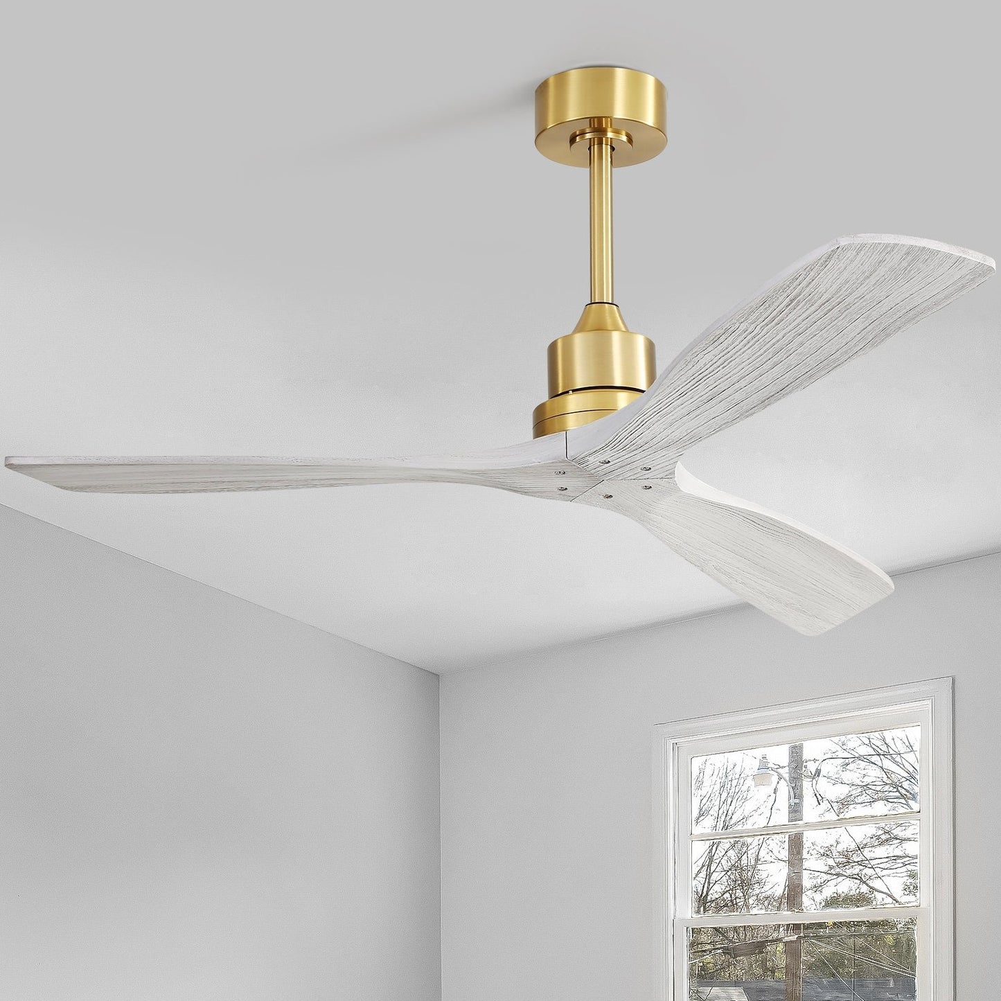 Ventilateur de plafond moderne de 52 pouces en bois massif/ABS avec télécommande (sans éclairage), 6 vitesses de ventilation, flux d'air réversible.