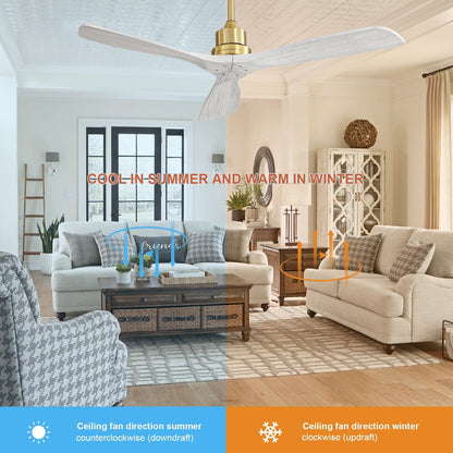 Ventilateur de plafond moderne de 52 pouces en bois massif/ABS avec télécommande (sans éclairage), 6 vitesses de ventilation, flux d'air réversible.