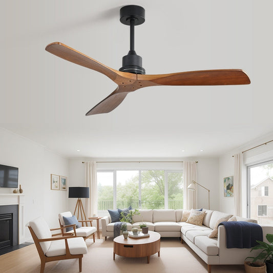 Ventilateur de plafond moderne de 52 pouces en bois massif/ABS avec télécommande (sans éclairage), 6 vitesses de ventilation, flux d'air réversible.