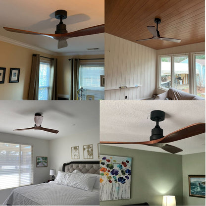 Ventilateur de plafond moderne de 52 pouces en bois massif/ABS avec télécommande (sans éclairage), 6 vitesses de ventilation, flux d'air réversible.