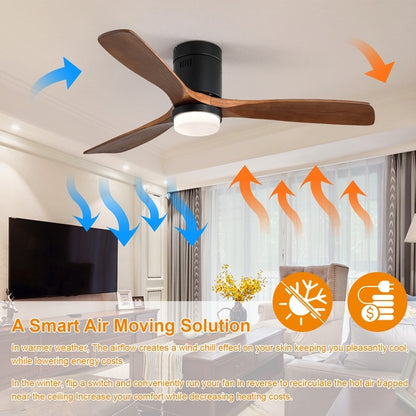 Ventilateur de plafond Sofucor à montage encastré de 52 pouces avec télécommande, moteur réversible, éclairage intégré en option.